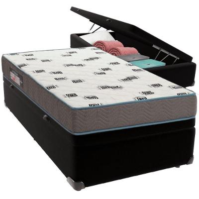 Cama Box Baú Preto E Colchão Light Espuma D33 Solteiro Ortobom
