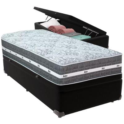Cama Box Baú Preto E Colchão Black Graphite Molas Ensacadas Solteiro 88x188x27 Anjos