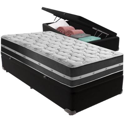 Cama Box Baú Preto E Colchão Classic Preto Molas Ensacadas Solteiro Anjos