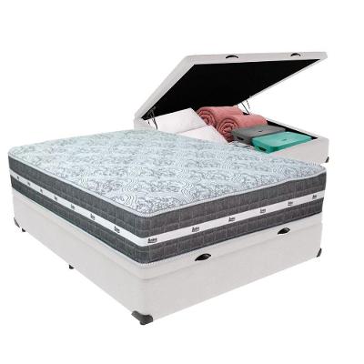 Cama Box Baú Branco E Colchão Black Graphite Molas Ensacadas Casal 138x188x32 Anjos