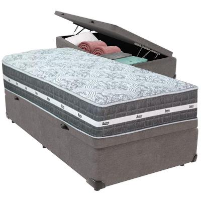 Cama Box Baú Cinza E Colchão Black Graphite Molas Ensacadas Solteiro 88x188x27 Anjos