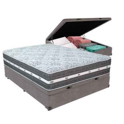 Cama Box Baú Cinza E Colchão Black Graphite Molas Ensacadas Casal 138x188x32 Anjos