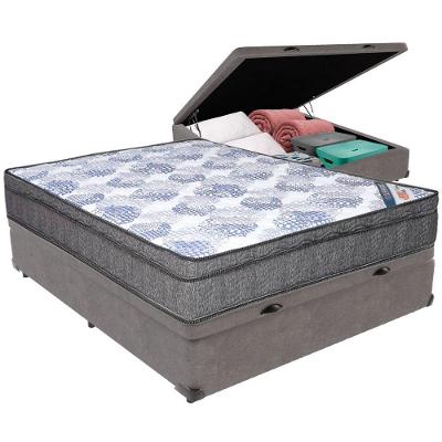 Cama Box Baú Cinza E Colchão Iso Superpocket Molas Ensacadas Casal Ortobom
