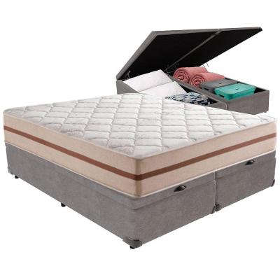 Cama Box Baú Cinza E Colchão Classic 26 Cm Molas Ensacadas King Anjos