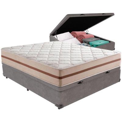 Cama Box Baú Cinza E Colchão Classic 26 Cm Molas Ensacadas Casal Anjos