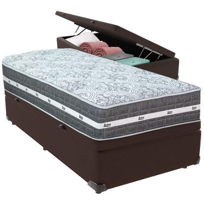 Cama Box Baú Marrom E Colchão Black Graphite Molas Ensacadas Solteiro 88x188x27 Anjos