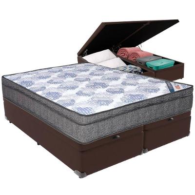 Cama Box Baú Marrom E Colchão Iso Superpocket Molas Ensacadas Queen Ortobom