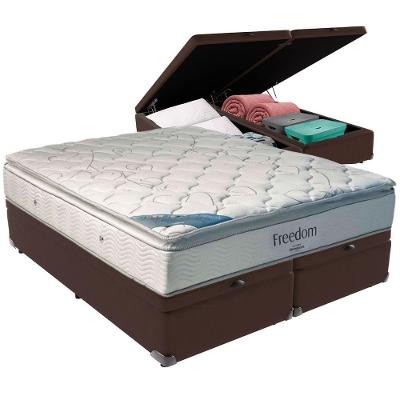 Cama Box Baú Marrom E Colchão Freedom Molas Ensacadas Queen Ortobom