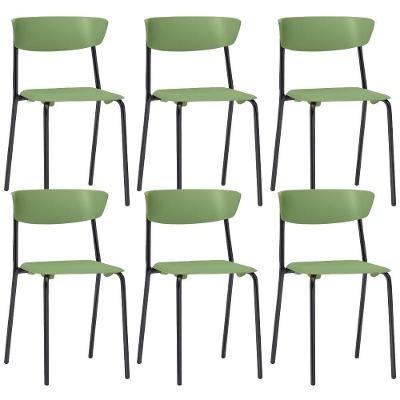 Kit 06 Cadeiras Empilhável Fixa Atom F02 Base Aço Preta Verde - Lyam Decor