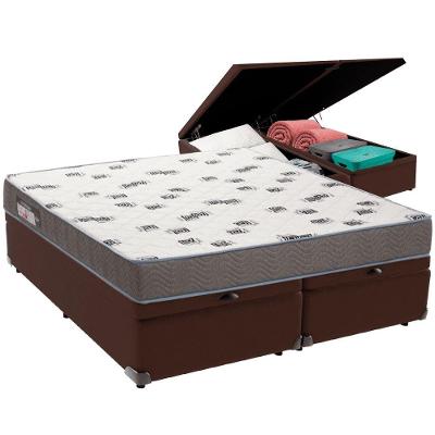 Cama Box Baú Marrom E Colchão Light Espuma D33 Queen Ortobom