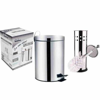 Lixinho De Banheiro De Aço Inox 3 Litros Kit Com Escova Sanitária E Suporte