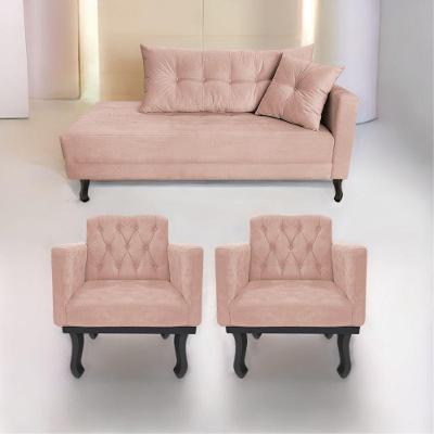 Kit Diva Recamier Azura 140cm Lado Esquerdo E 02 Poltronas Classic Suede - Amarena Móveis Cor Rosê