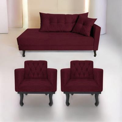 Kit Diva Recamier Azura 140cm Lado Esquerdo E 02 Poltronas Classic Suede - Amarena Móveis Cor Bordô