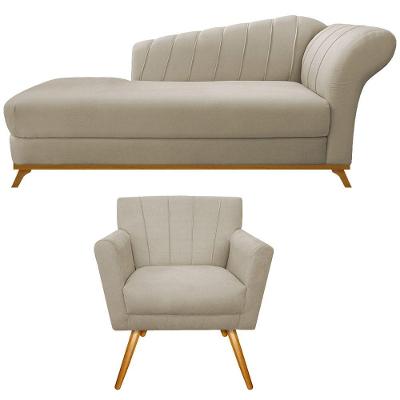 Kit Diva Recamier Vanessa 160cm Lado Esquerdo E 01 Poltrona Laura Suede Cor Bege