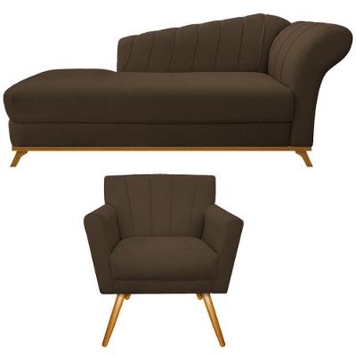 Kit Diva Recamier Vanessa 160cm Lado Esquerdo E 01 Poltrona Laura Suede Cor Marrom