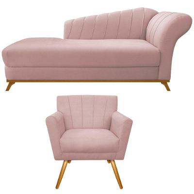 Kit Diva Recamier Vanessa 185cm Lado Esquerdo E 01 Poltrona Laura Suede Cor Rosê