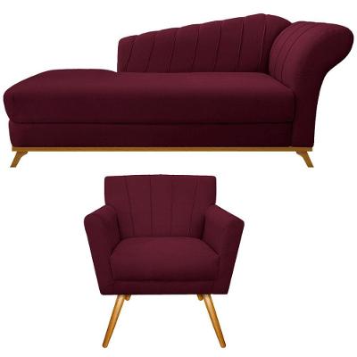 Kit Diva Recamier Vanessa 140cm Lado Esquerdo E 01 Poltrona Laura Suede Cor Bordô