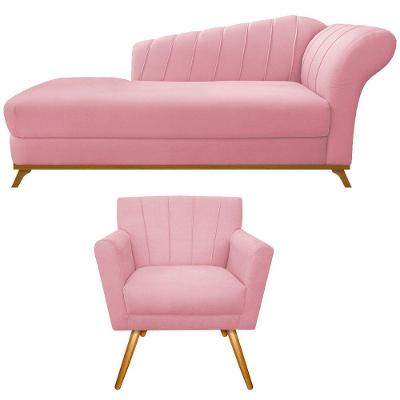 Kit Diva Recamier Vanessa 160cm Lado Esquerdo E 01 Poltrona Laura Suede Cor Rosa Bebê