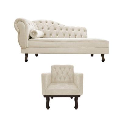 Kit Diva Recamier Diana 120cm Lado Direito E 1 Poltrona Classic Suede - Amarena Móveis Cor Bege