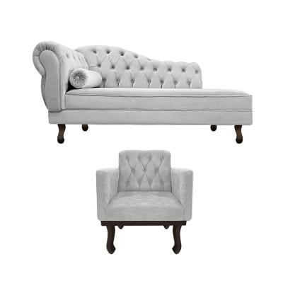 Kit Diva Recamier Diana 120cm Lado Direito E 1 Poltrona Classic Linho - Amarena Móveis Cor Cinza Claro