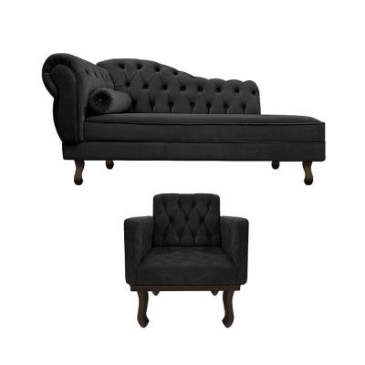 Kit Diva Recamier Diana 120cm Lado Direito E 1 Poltrona Classic Linho - Amarena Móveis Cor Preto