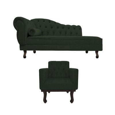 Kit Diva Recamier Diana 120cm Lado Direito E 1 Poltrona Classic Linho - Amarena Móveis Cor Verde