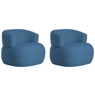 Kit 2 Poltronas Decorativa Sala De Estar Recepção Suiça Linho - Amarena Móveis Cor Azul Royal
