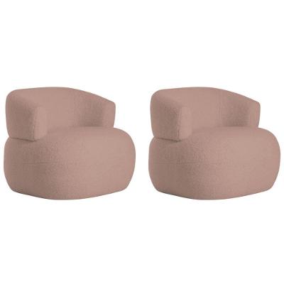 Kit 2 Poltronas Decorativa Sala De Estar Recepção Suiça Linho - Amarena Móveis Cor Rosê