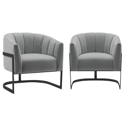 Kit 2 Poltronas Decorativas Sala De Estar Recepção Mavie Base De Ferro Preto Bouclé - Amarena Móveis Cor Cinza