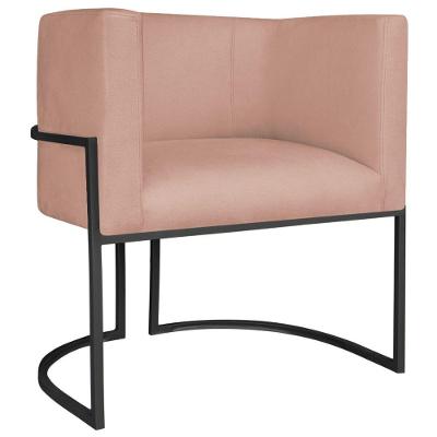 Poltrona Decorativa Luna Base De Ferro Preto Suede Cor Rosê