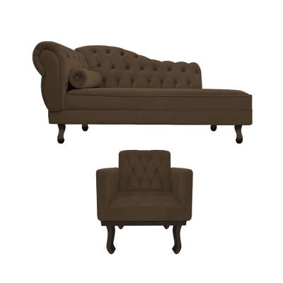 Kit Diva Recamier Diana 120cm Lado Direito E 1 Poltrona Classic Suede - Amarena Móveis Cor Marrom