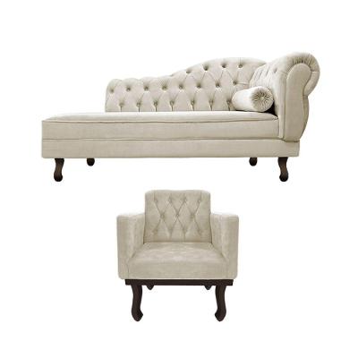 Kit Diva Recamier Diana 120cm Lado Esquerdo E 1 Poltrona Classic Linho - Amarena Móveis Cor Bege