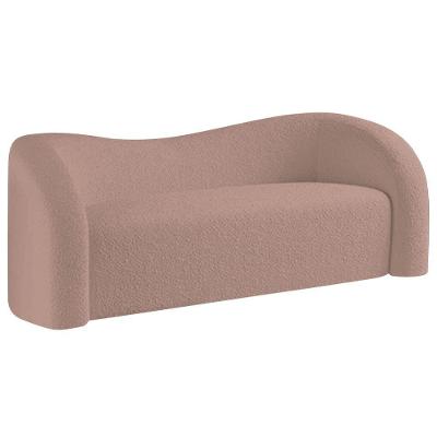 Sofá Curvo 3 Lugares Orgânico Sala Recepção Escritório Coréia 180cm Linho Cor Rosê