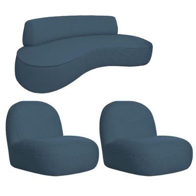 Sofá Curvo 140cm 2 Lugares E 2 Poltrona Amsterdã Linho Adj Decor Azul Royal