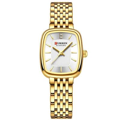 Relógio De Pulso Quartzo Feminino Design Elegante Strass Pulseira Em Aço Inoxidavel Branco Dourado