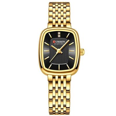 Relógio De Pulso Quartzo Feminino Design Elegante Strass Pulseira Em Aço Inoxidavel Preto Dourado
