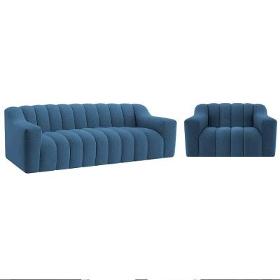 Kit 1 Sofá 180cm 2 Poltrona Luxo Recepção Sala Elegance Linho Cor Azul Royal
