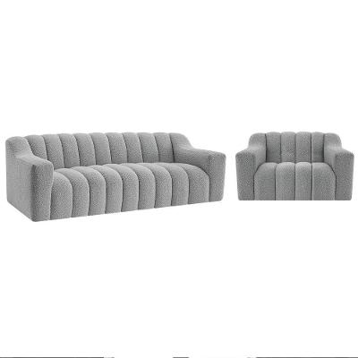 Kit 1 Sofá 150cm 2 Poltrona Luxo Recepção Sala Elegance Bouclé Cor Cinza
