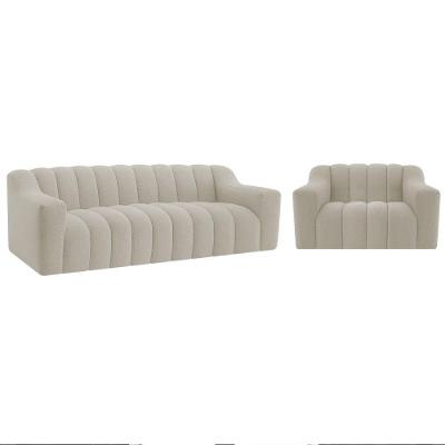 Kit 1 Sofá 200cm 2 Poltrona Luxo Recepção Sala Elegance Bouclé Cor Bege