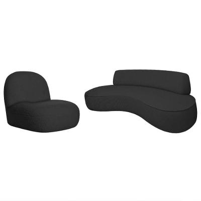Sofá Curvo 140cm 2 Lugares E 1 Poltrona Amsterdã Linho Adj Decor Preto