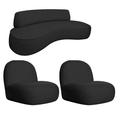 Sofá Curvo 160cm 2 Lugares E 2 Poltrona Amsterdã Linho Adj Decor Preto