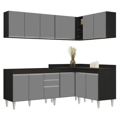 Armário De Cozinha Modulado De Canto 6 Peças Cp28 Balcão Sem Tampo Preto-cinza