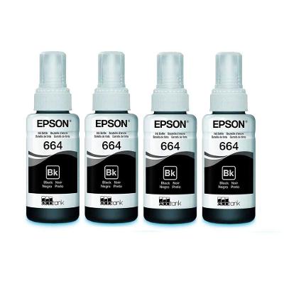 Kit 4 Tintas T664 664 Preto Original Epson T664 L395 L380 L375 L220 L455 - Refil