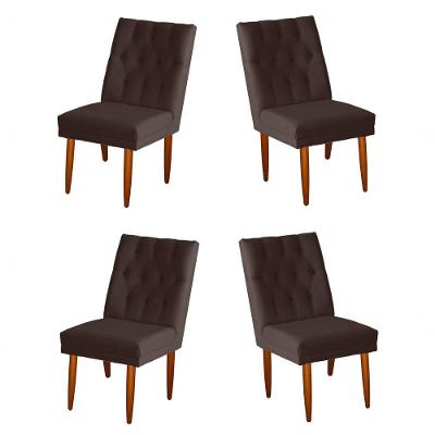 Jogo 04 Cadeiras De Jantar Estofada Cozinha Paris Suede Marrom Eli Móveis