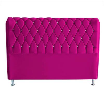 Cabeceira De Cama Box Jully Casal 140 Cm Botão Strass Suede Rosa Pink Eli Móveis