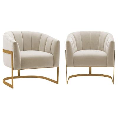 Kit 2 Poltronas Decorativas Sala De Estar Recepção Mavie Base De Ferro Dourado Bouclé - Amarena Móveis Cor Bege