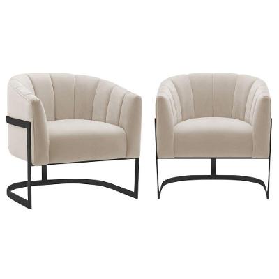 Kit 2 Poltronas Decorativas Sala De Estar Recepção Mavie Base De Ferro Preto Linho - Amarena Móveis Cor Bege