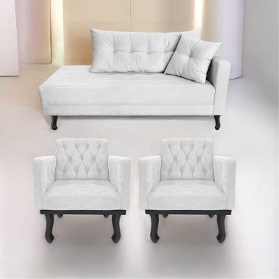 Kit Diva Recamier Azura 140cm Lado Esquerdo E 02 Poltronas Classic Suede - Amarena Móveis Cor Branco