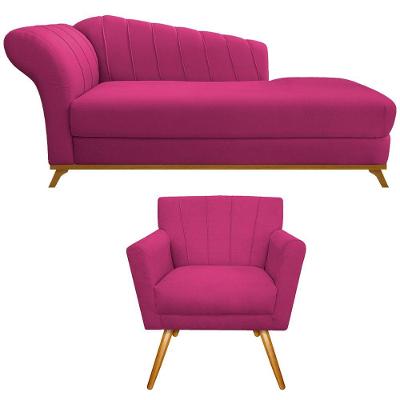 Kit Diva Recamier Vanessa 185cm Lado Direito E 01 Poltrona Laura Suede Cor Pink