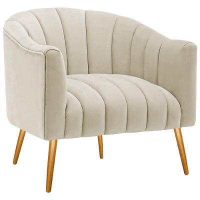 Poltrona Decorativa Sala De Estar Recepção Senna Bouclé - Amarena Móveis Cor Bege
